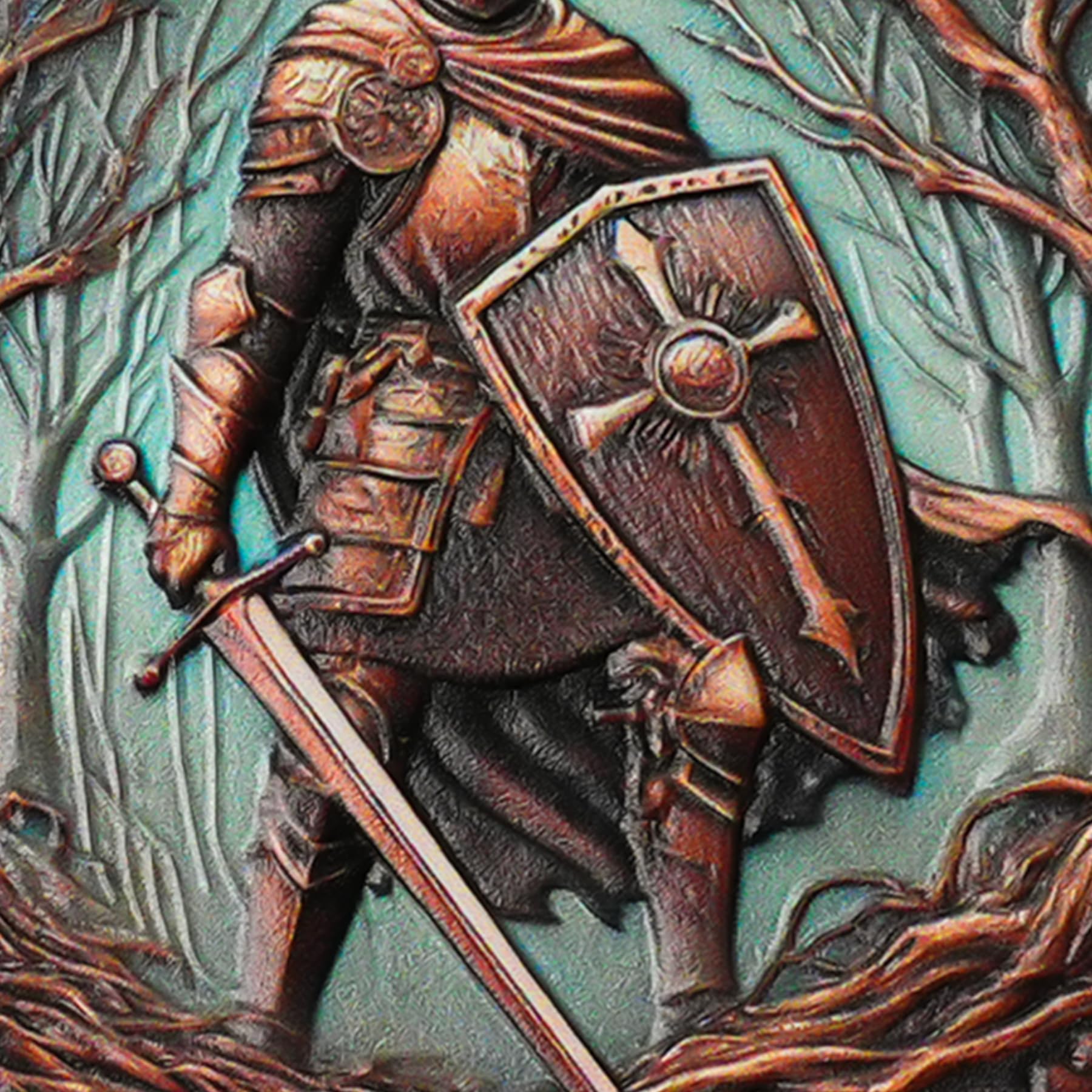 Moneda de desafío de cruz de caballero del bosque marchito | Valor caballeresco y medallón de escudo sagrado | Ficha histórica del caballero del bosque marchito | Regalos conmemorativos para