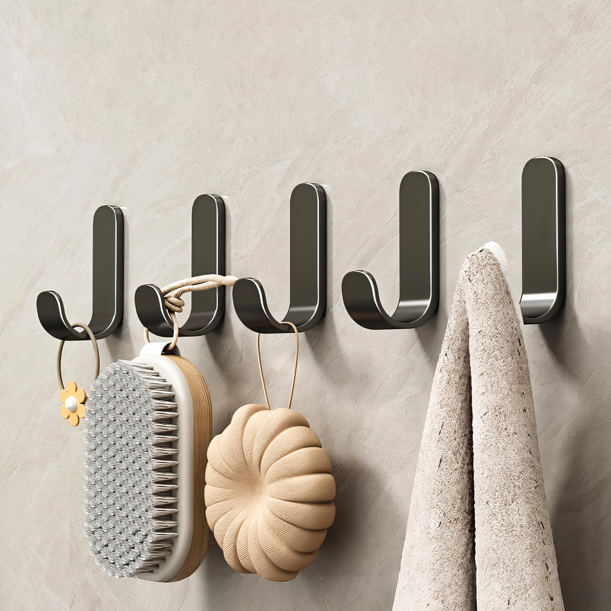 MIORAH Strong Adhesive Carbon Steel Wall Hook for Bathroom and Kitchen | Seamless Clothes Hanger Hook for Door and Wall Mounting | Reusable Behind-The-Door Holder – Black, Pack of 5-image-33