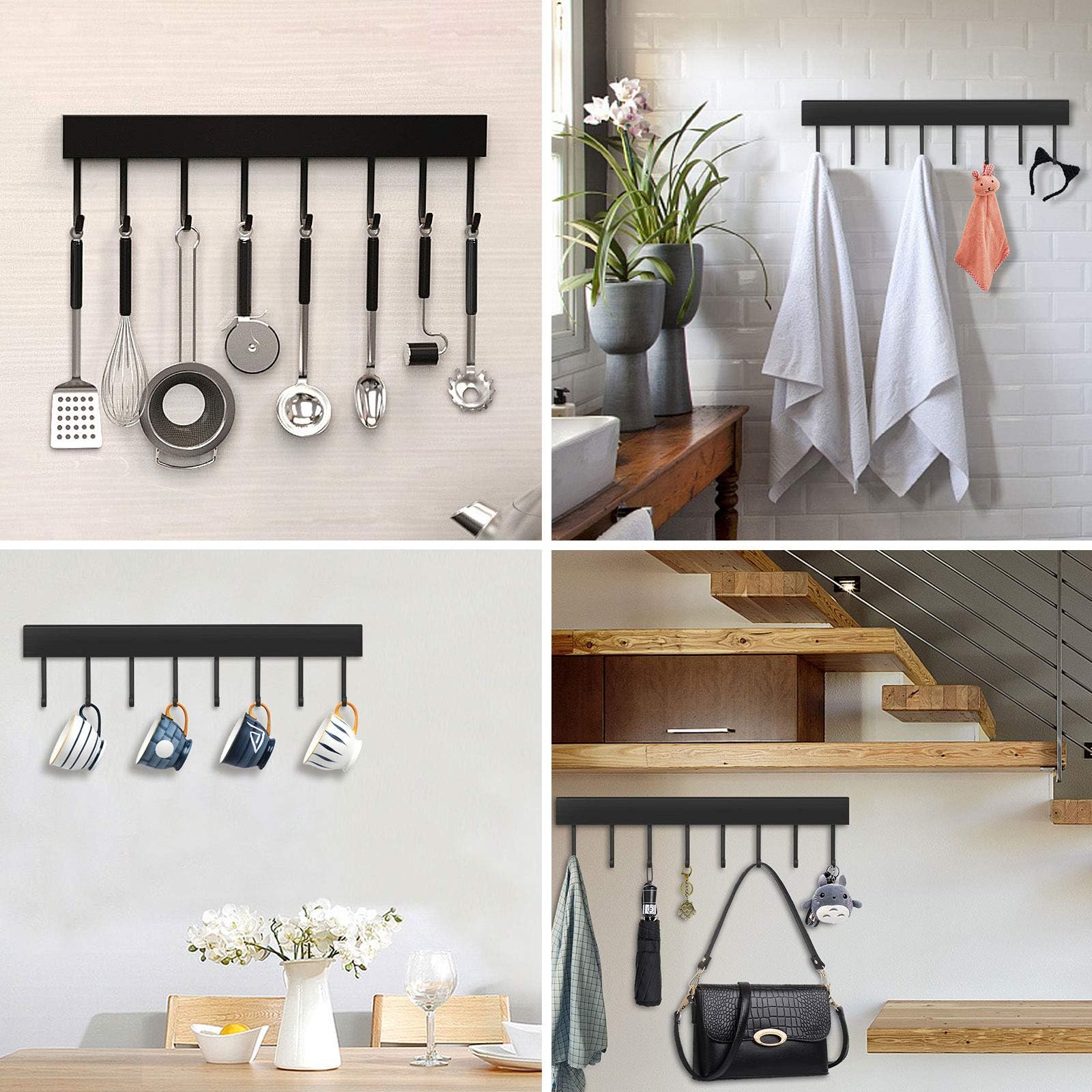 Barra Portautensili Da Cucina - 40 Cm, 8 Ganci, Senza Trapano, In Alluminio - Foto 5