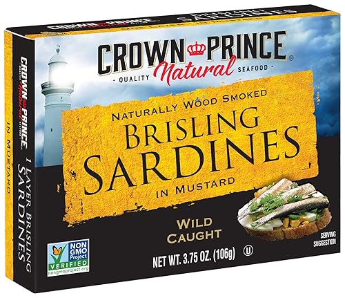 Crown Prince Sardinas naturales de una capa en mostaza, latas de 3.75 onzas (paquete de 12)