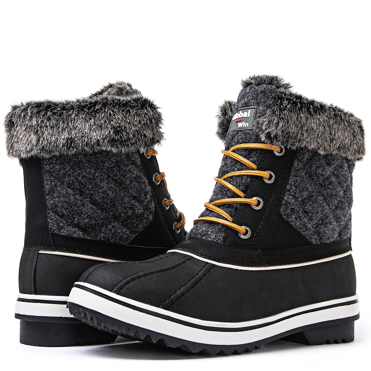 GLOBALWINWomen's 1632 Black Grey Snow Boots