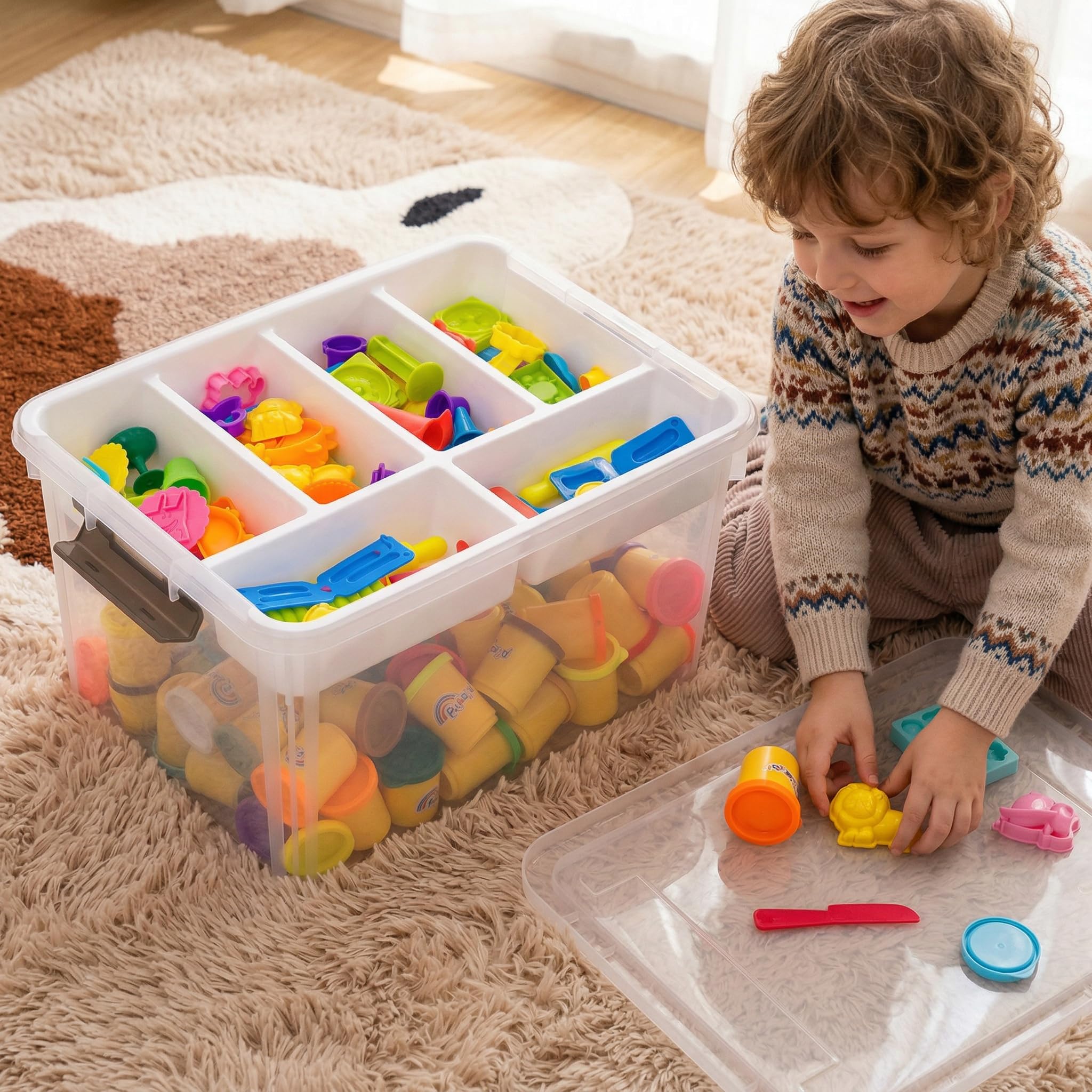 30L Aufbewahrungsboxen für Klemmbausteinen mit Deckel, Multifunktionale Kisten mit Abnehmbarem Tablett, Stabile Plastikbox, Bastelaufbewahrungs box für Organisation von Werkzeug, Handwerk, Wollgarn