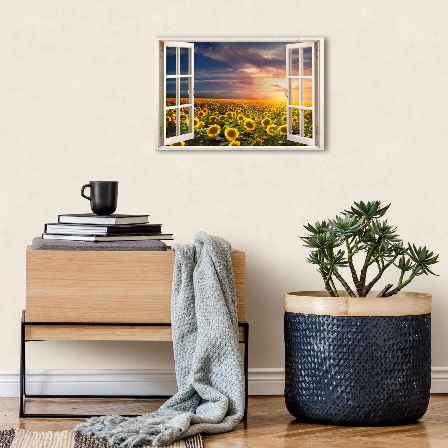 Sunflower Wall Art Nature Flowers Landscape Pictures for Hallway Bathroom Wall Decor Window Style 3D Effect Floral Scenery Painting Canvas Prints Modern Poster Artwork Bedroom Home Decoration 12x16" - Image 2