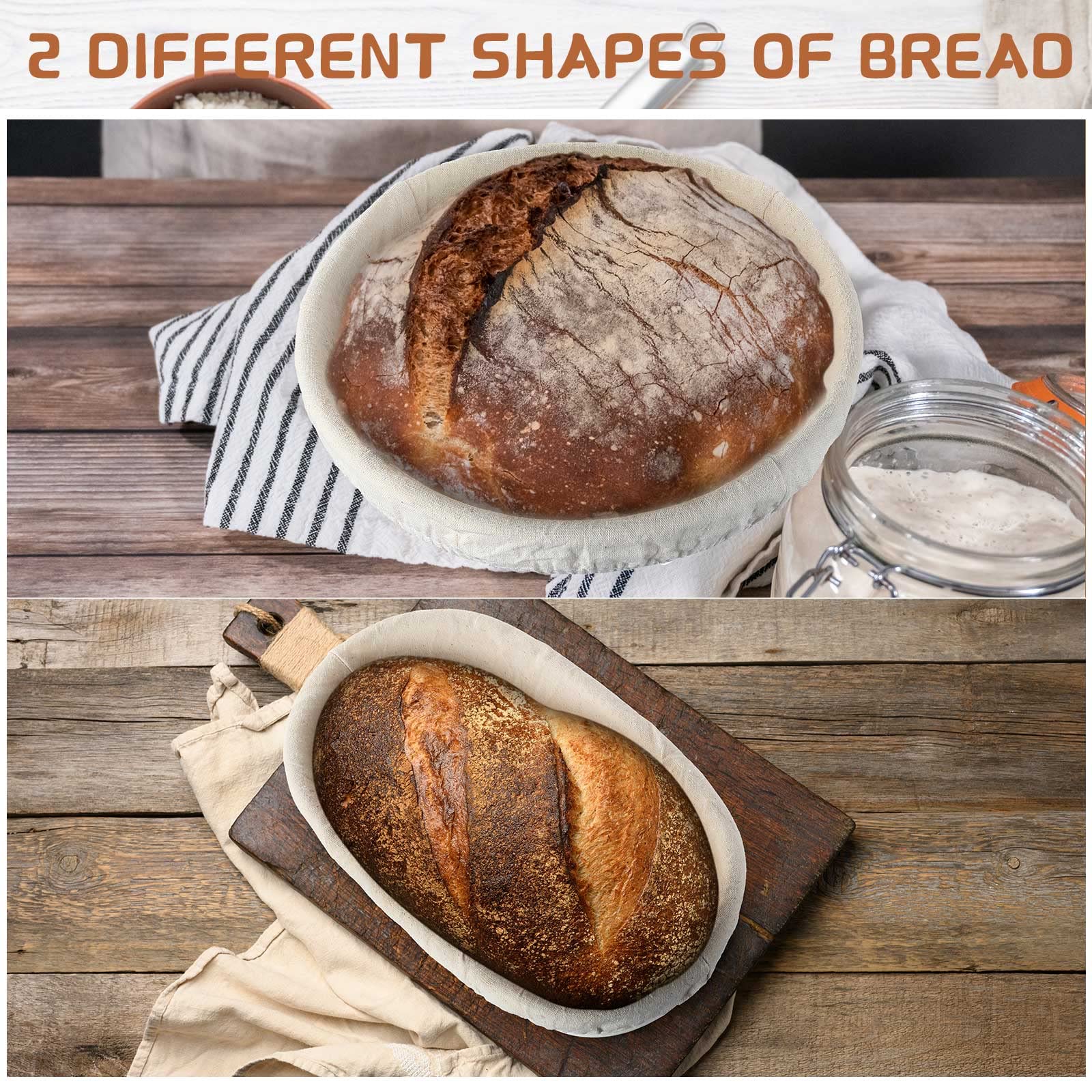 Nuanchu 4 Stück Gärkorb 22,9 cm runder Brotgärkorb 25,4 cm ovaler Rattan-Brotkorb Backschale für Sauerteig, Brot, Backen, Heimbäcker