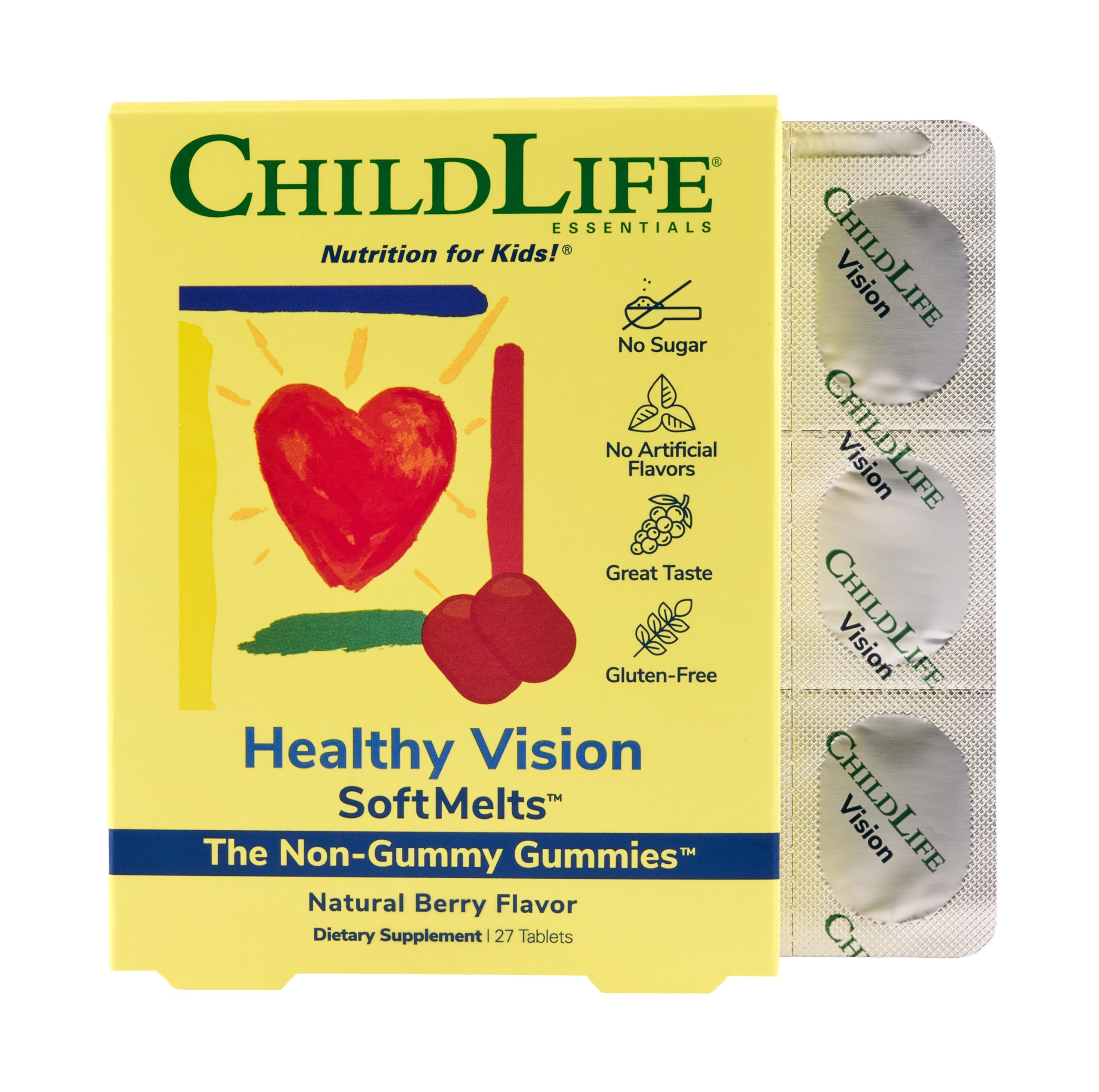 Healthy Vision SoftMelts - Eye Vitamins for Kids, Lutein Gummies, Lutein and Zeaxanthin Supplements, Eye Health Gummies, Lutein Children, Great Taste - Natural Berry, 27 Tablets