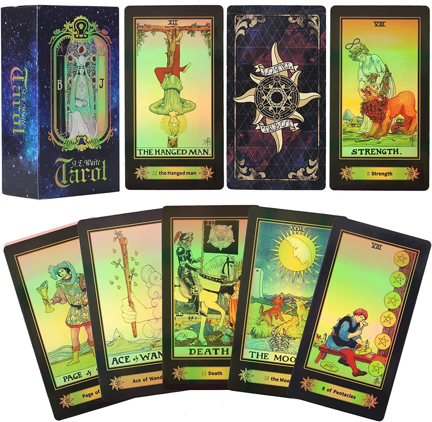 MTRoyaldia 78 Tarot Card Game with Guidebook, Holographic Tarot Cards Deck Future Telling Game with Colorful Box for Beginners and Professional Player