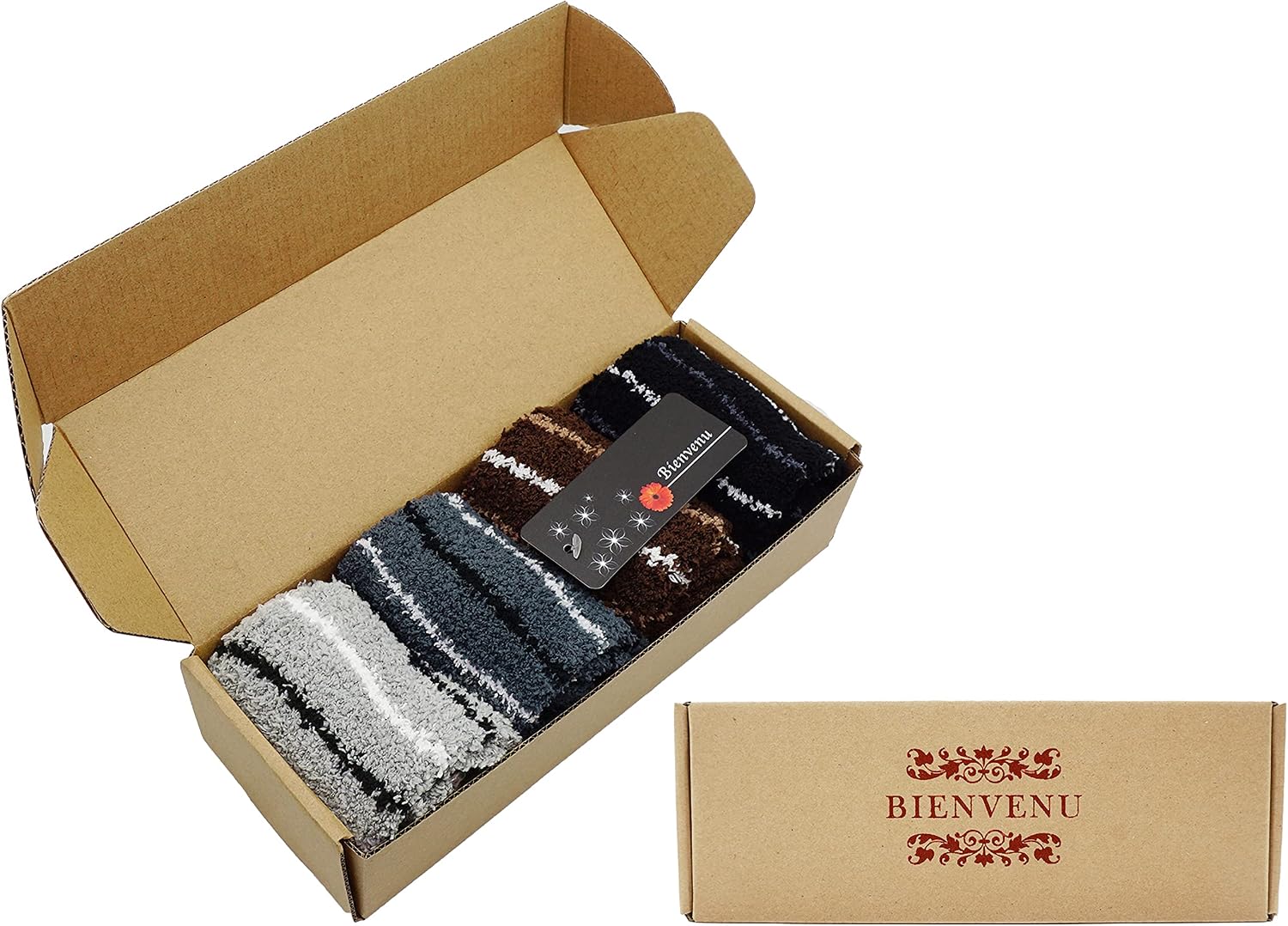 Bienvenu Men's 4 Pack Winter Thick Socks Warm Comfort Soft Fuzzy Floor Socks