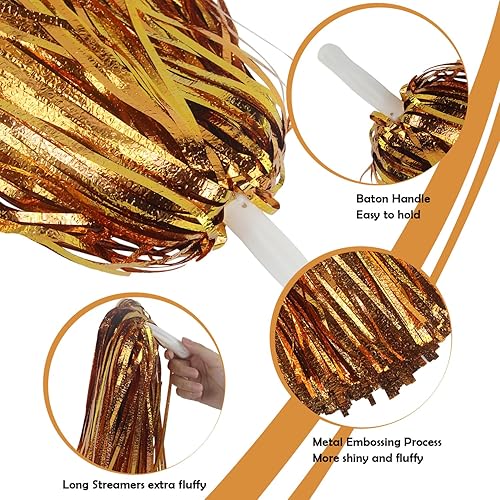 Miniatura 10 de 12 pompones de animadora de metal en relieve rosa intenso con asa para animar a niños y adultos