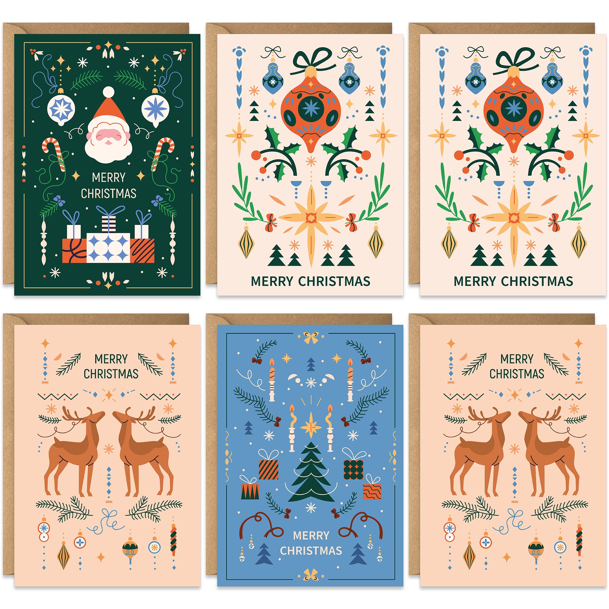Modern Christmas Card Packs of 20, 4 Nordic Style Festive Art Designs, Blank Inside, with Premium Envelopes, 2026 Xmas Multipack Bulk Set