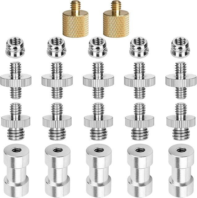 1/4 Screws 22Pack ChromLives Camera Screw Adapter 1/4 to 1/4 Screw 1/4 to 3/8 Tripod Screw Adapter Converter Brass Screw Adapter Spigot Screw Mount Set for Camera Tripod Monopod Ballhead Flash Light