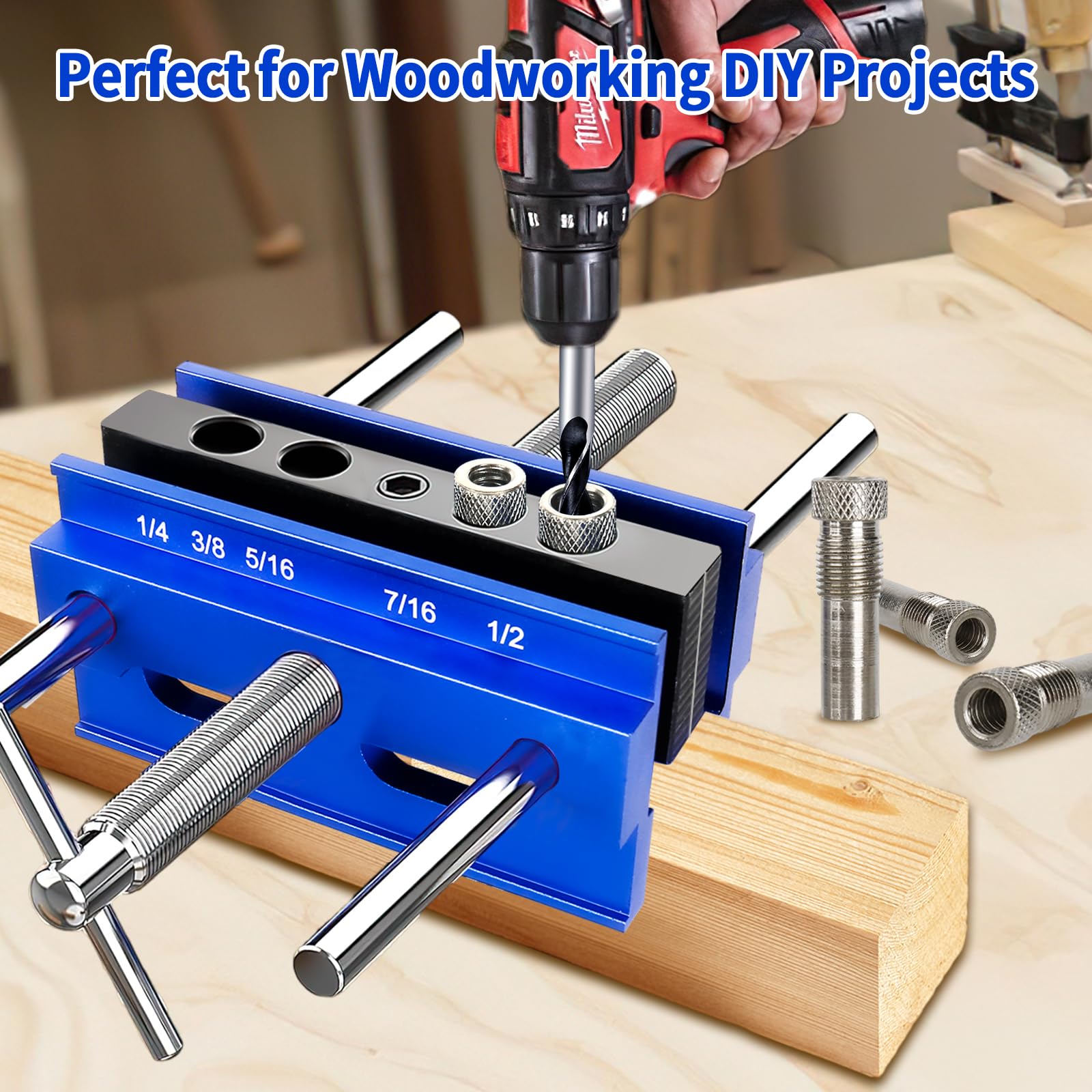 Drill Guide Dowel Jig Kit With 6 Bushings - 3/16" To 1/2" Sizes, Perfect For Woodworking 5 thumbnail image