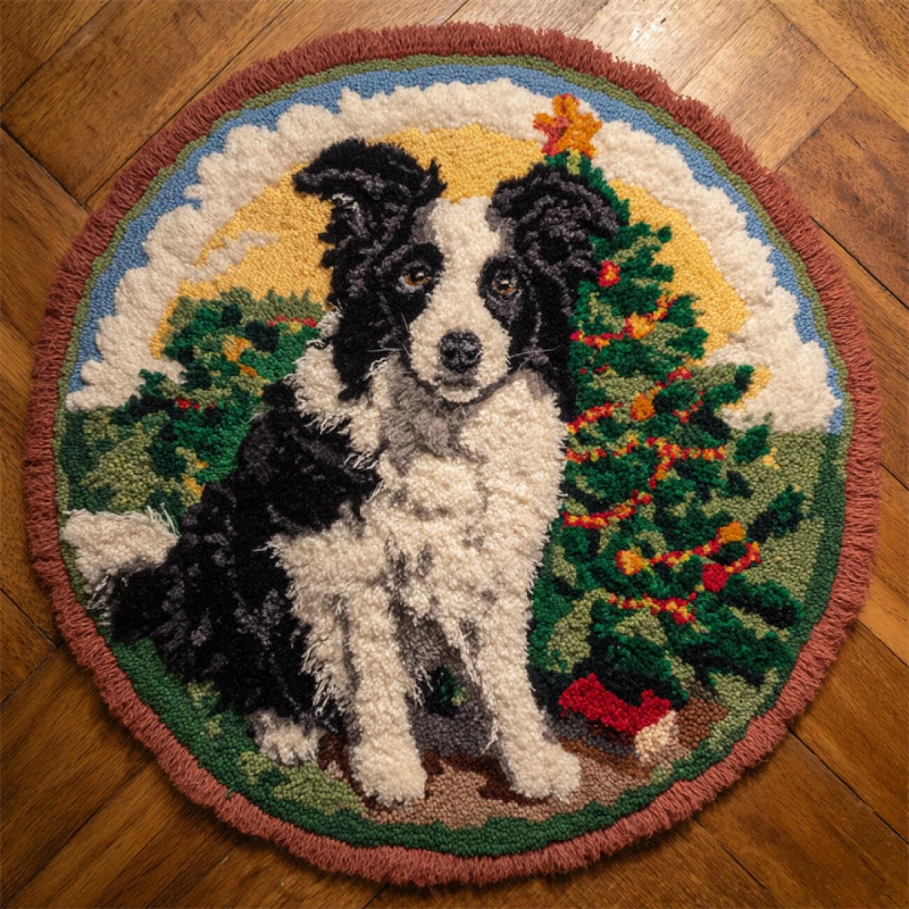 Kitquiver Dog Animal Tapestry Kits for Adults Cartoon Border Collie DIY Latch Hook Kit，Self-Knotting Set for Adults，Pre-Printed Colour Pattern 100x100cm