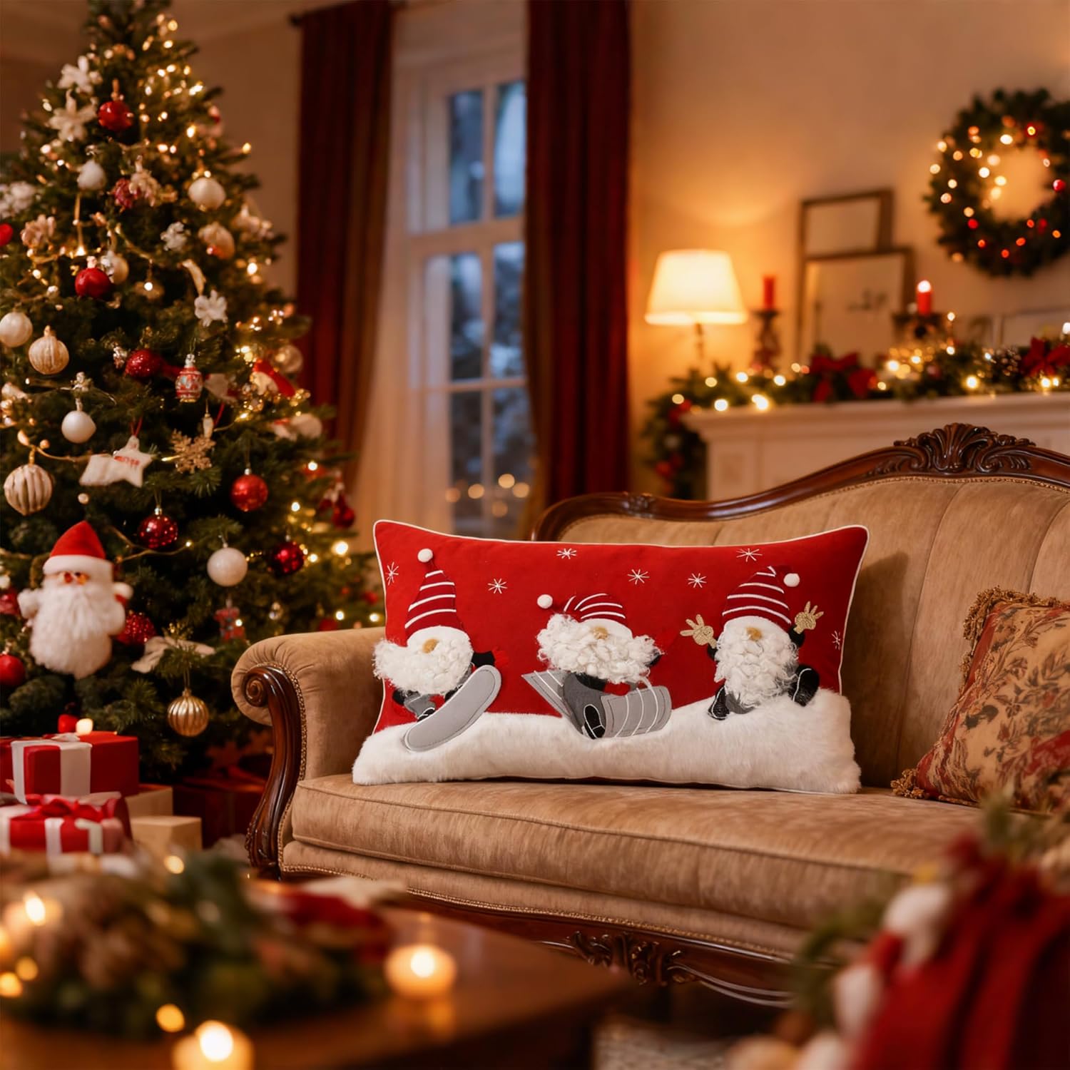 OiseauVoler Decorative Christmas Santa Gnome Throw Pillow Cover Holiday Design 12 x 20 inches