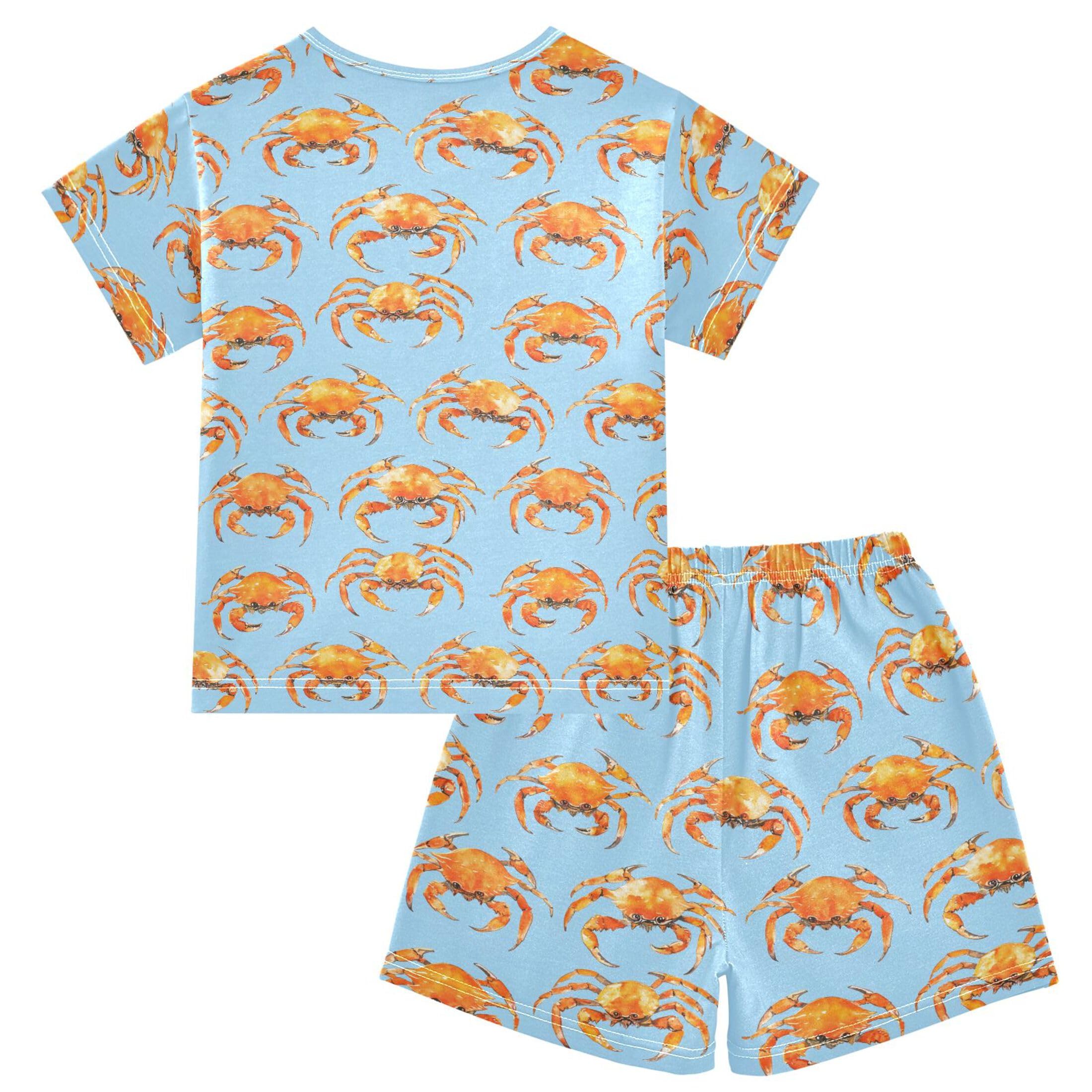 UMIRIKO Crab Animal Summer Short Sleeve Pajamas Sleepwear PJ Set B0403898