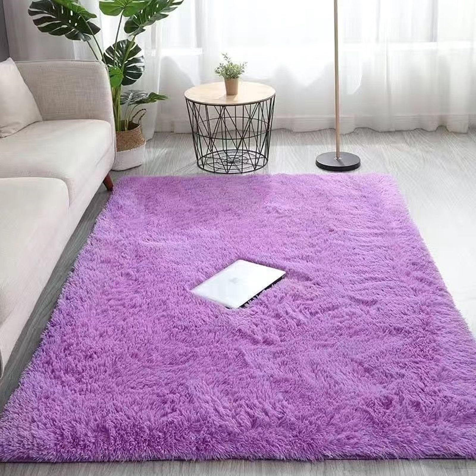 Tapis pourpre rond 110x110 cm moderne et épais pour salon