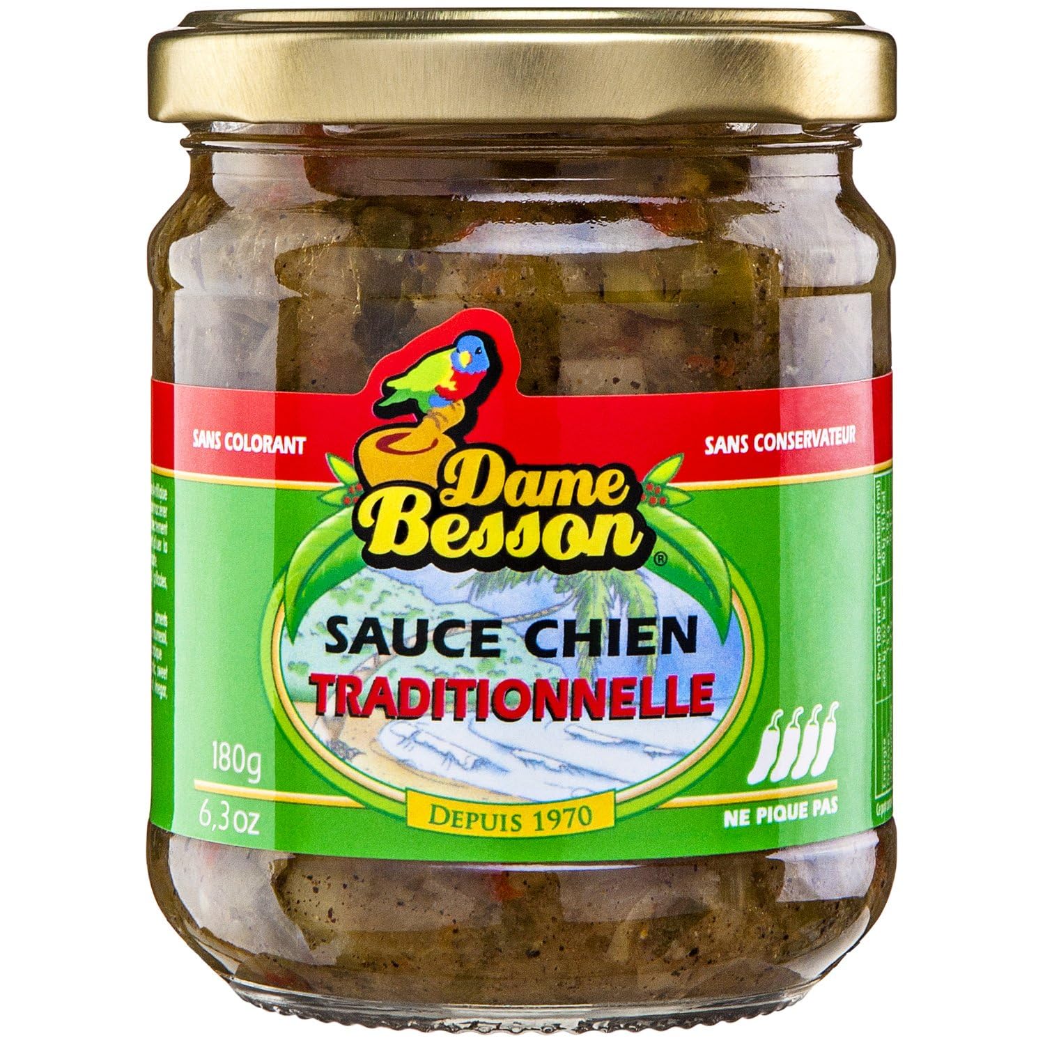 DAME BESSON - Sauce Chien - Recette Traditionnelle Antillaise · Sans Colorant · Sans Conservateur · Ne Pique Pas · Idéale pour les Poissons, Crustacés et Grillades - Le Pot de 180g - Le Lot De 3