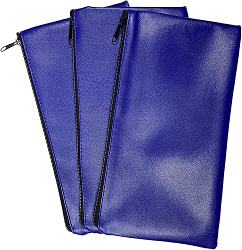 Blue Bank - Bolsa de seguridad con cremallera, exterior de cuero recubierto de vinilo resistente al agua con forro interior suave. Para