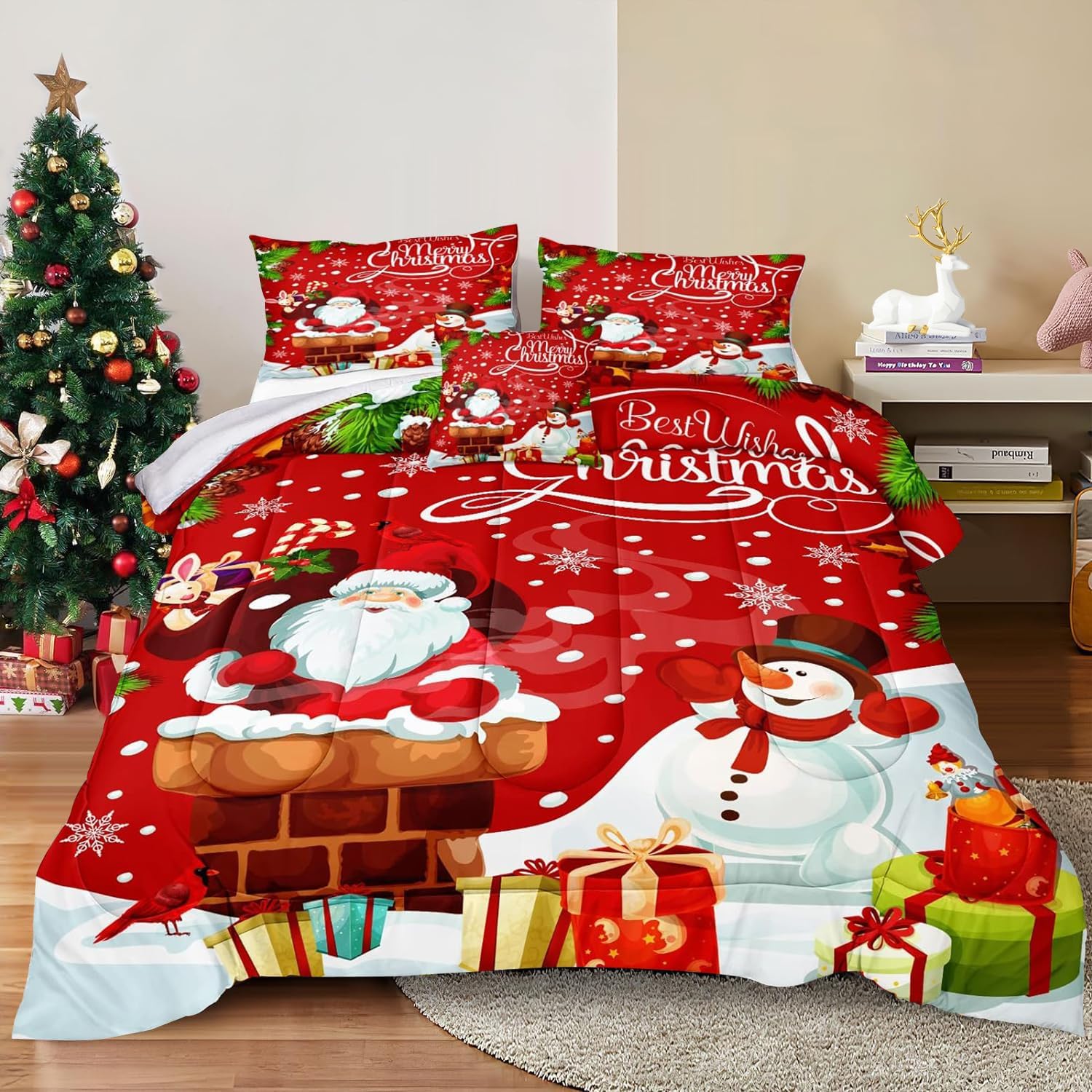CCoutueChen Christmas Comforter Set Queen Size Santa Claus