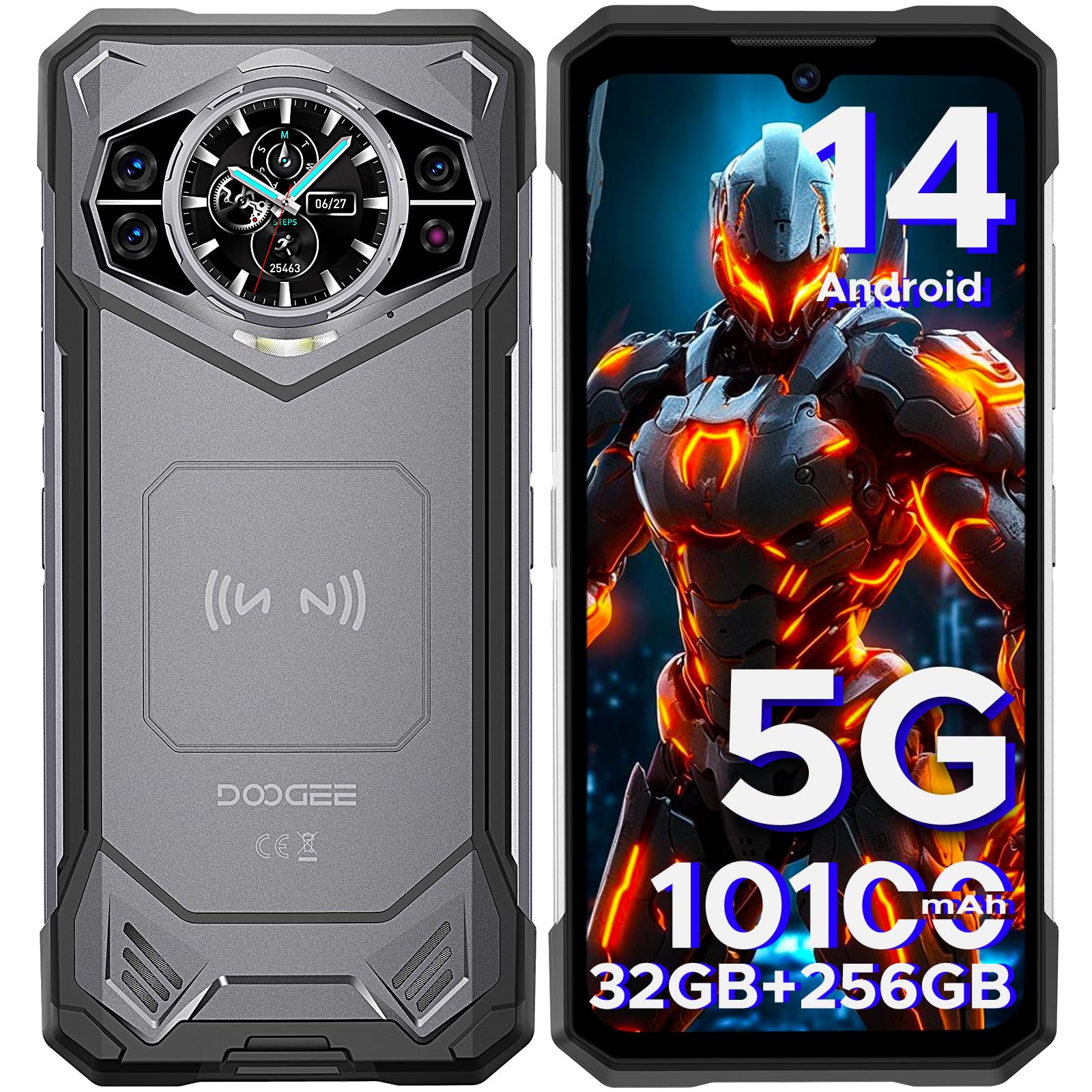 DOOGEE S200 5G Rugged Smartphone 32 GB+256 GB,10100 mAh,1.32"Rear Display, Dimensity 7050 Octa Core,100 MP+20 MP+2 MP,6.72”FHD 120 Hz, Android 14,Fingerprint ID/Face Unlock/NFC/WiFi6/GPS Grigio Scuro