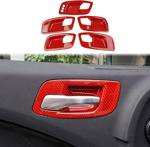 Cubierta de manija de puerta interior de fibra de carbono roja para Dodge Charger 2011-2021Chrysler 300 2015-2021