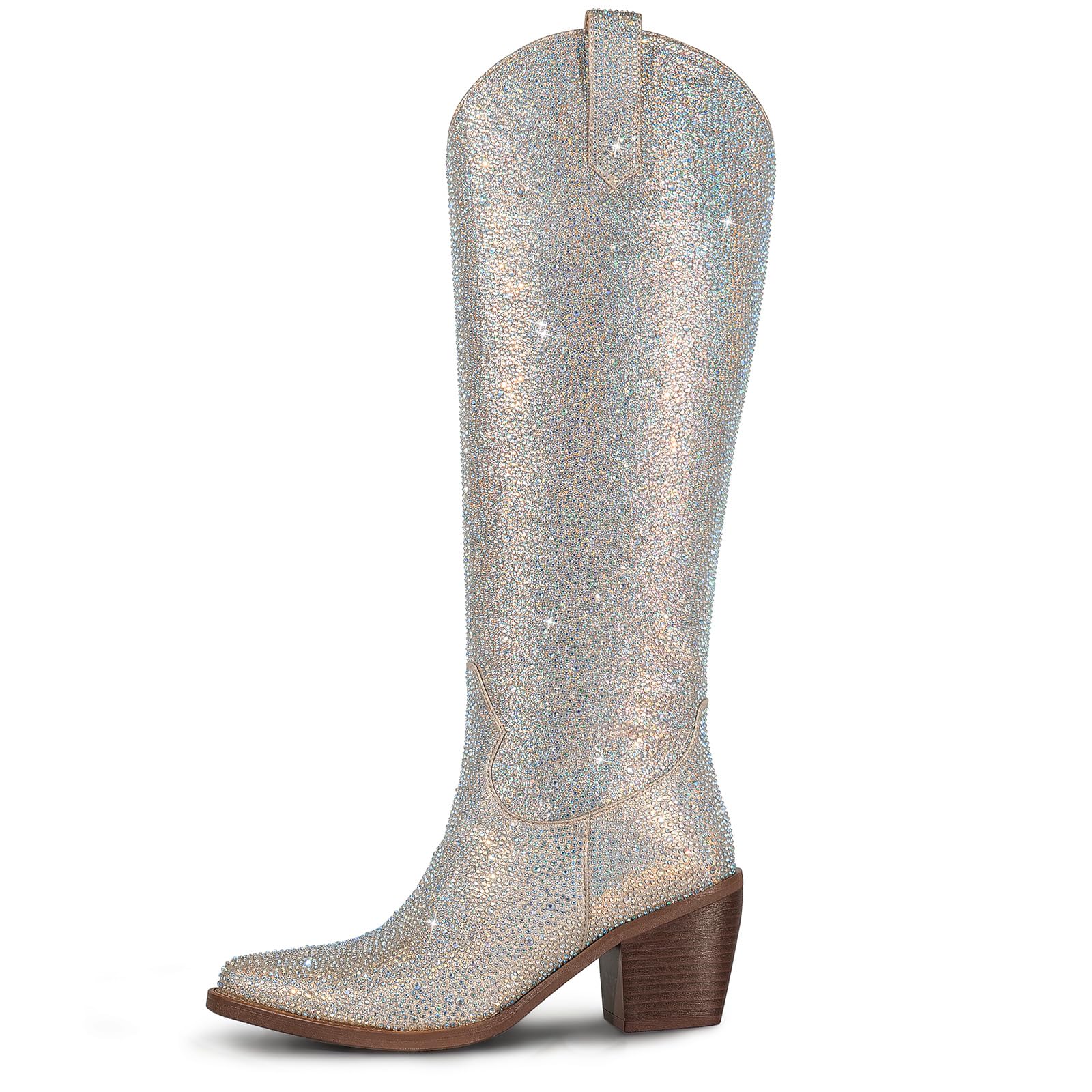 wetkissKnee High Cowboy Cowgirl Boots for Women, with Unique Embroidery, Side Zipper and Chunky Heel Design