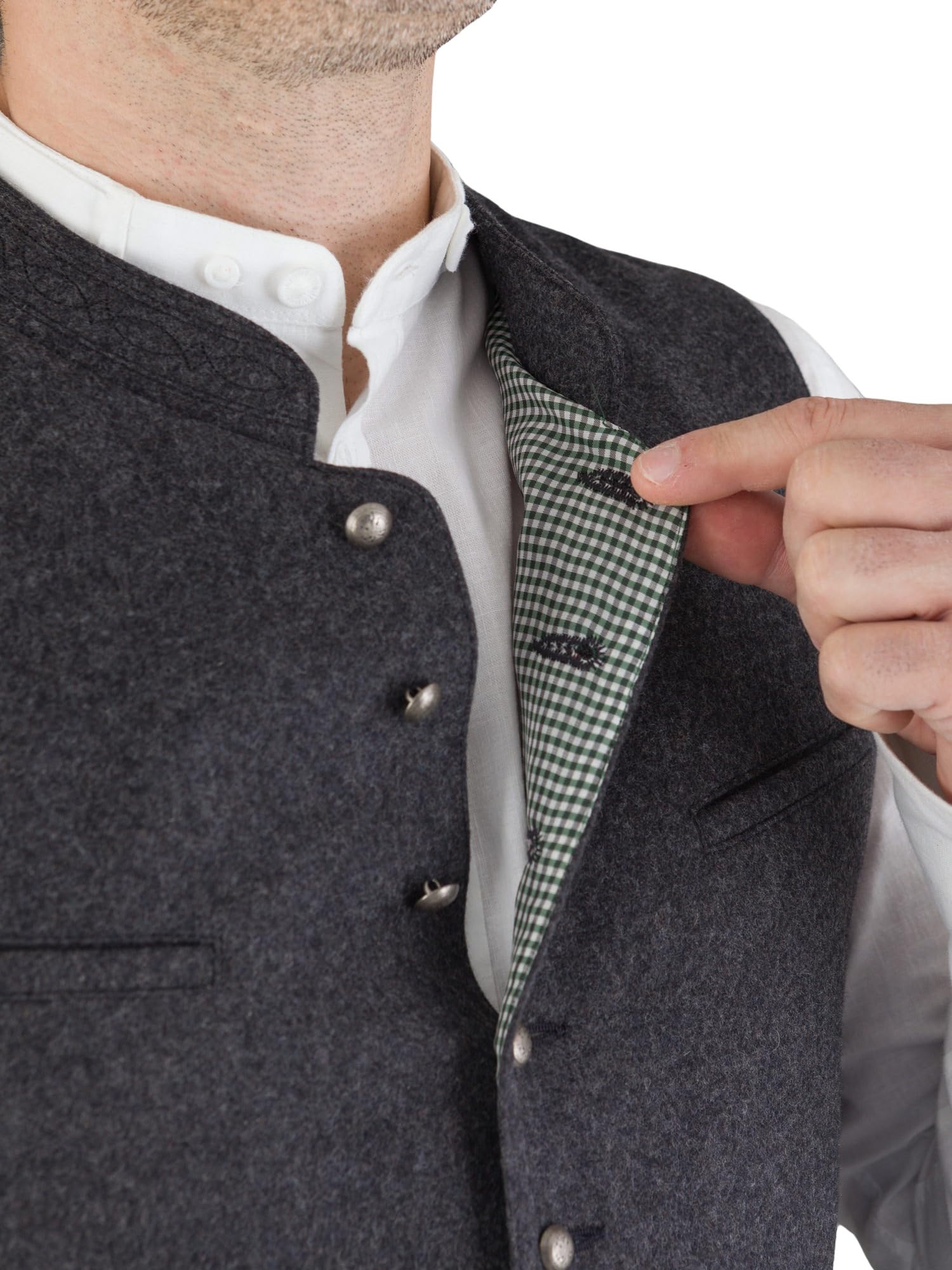 Hammerschmid Trachtenweste Max anthrazit ohne Ärmel, klassische Lodenweste für Herren, elegantes Gilet für Männer