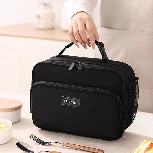 Miniatura 9 de Veki Lonchera grande con aislamiento, bolsa de almuerzo a prueba de fugas para hombres, elegantes loncheras de apertura amplia para mujeres, bolsas