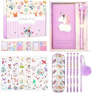 Maomaoyu Unicorn Stationary Sets for Girls, Girls Stationary Gift Sets with Unicorn Gift Box, Pencil Case & Stickers, Unicorn Birthday & Christmas Gifts for Girls Age 4 -12, Purple