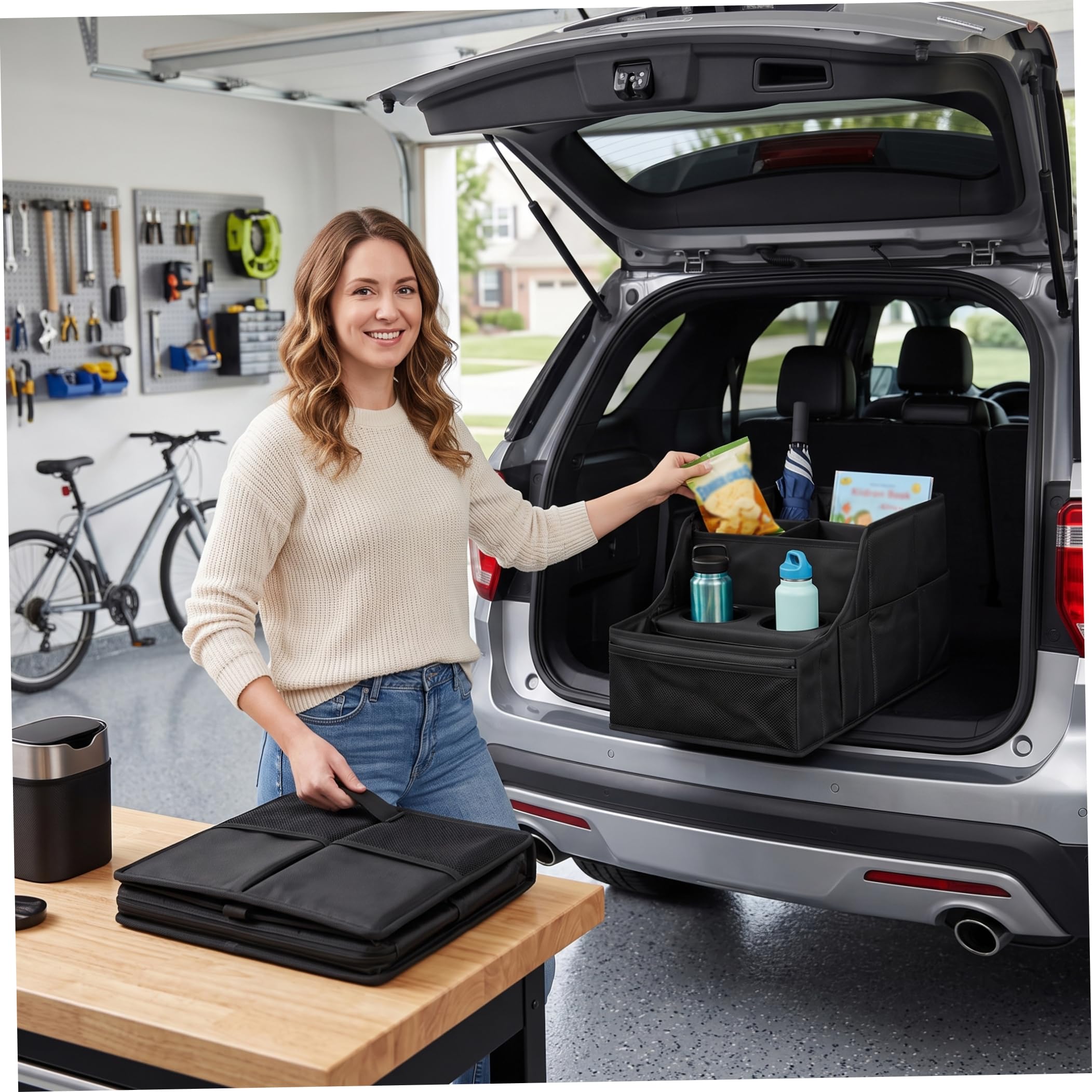 Organizer per auto, pieghevole, piccolo, nero | Contenitore multi-tasca, facile da piegare, ideale per viaggi in famiglia, piccoli veicoli