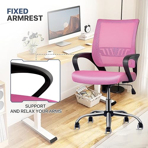 Miniatura 78 de MoNiBloom Silla de oficina de malla para el hogar, silla giratoria ergonómica con respaldo medio con asiento acolchado y reposabrazos, capacidad de