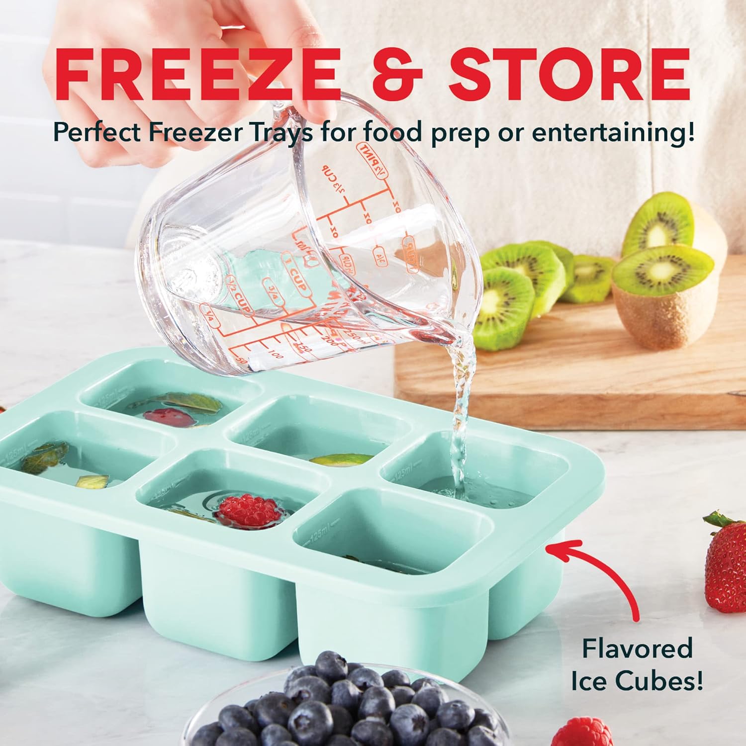 DASH Perfect Portion Silicone Freezer Trays for Ice Cubes, Soups, Sauces and More, 2 pack - Aqua & Teal