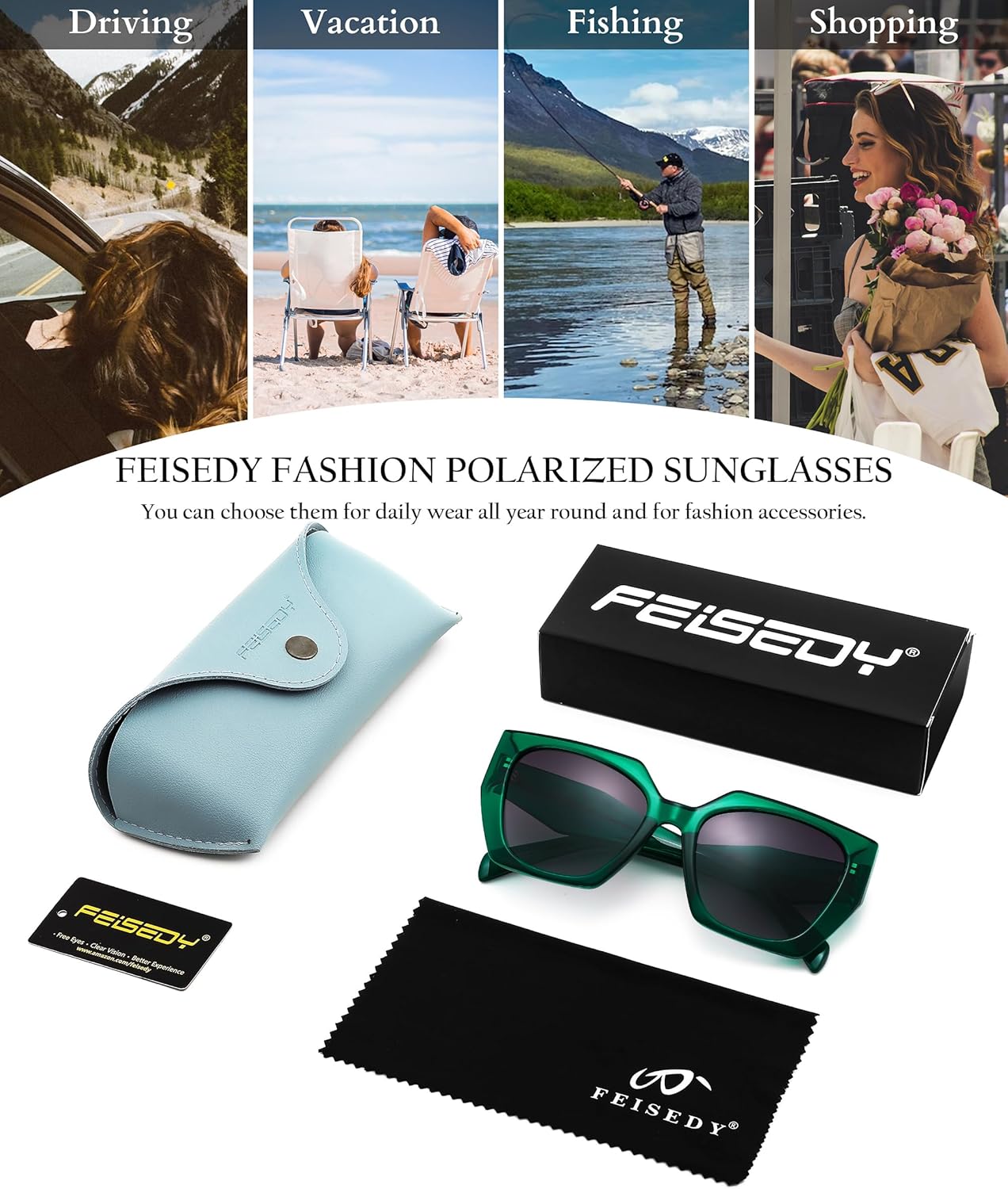 FEISEDY Trendy Polarized Sunglasses, Oversized Irregular TR Frame for Women Men, Retro Shades UV400 B0016