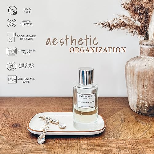 Miniatura 3 de Mora Bandeja decorativa de cerámica, plato rectangular de 6.4 pulgadas para joyas, perfumes, maquillaje, accesorios, velas, en el tocador del baño,