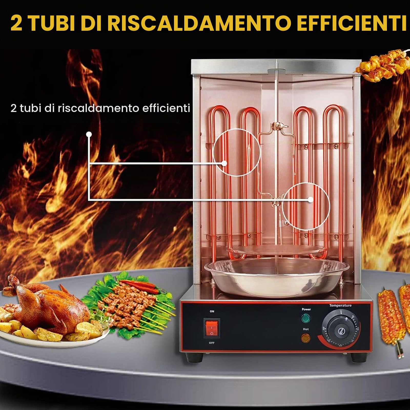 Macchina per Grigliare Shawarma, Macchina per Grigliare Gyro Kebab Verticale Elettrica, Macchina per Arrostire con 2 Tubi Riscaldanti e Vaschetta Raccogli-Carne,barbecuestove