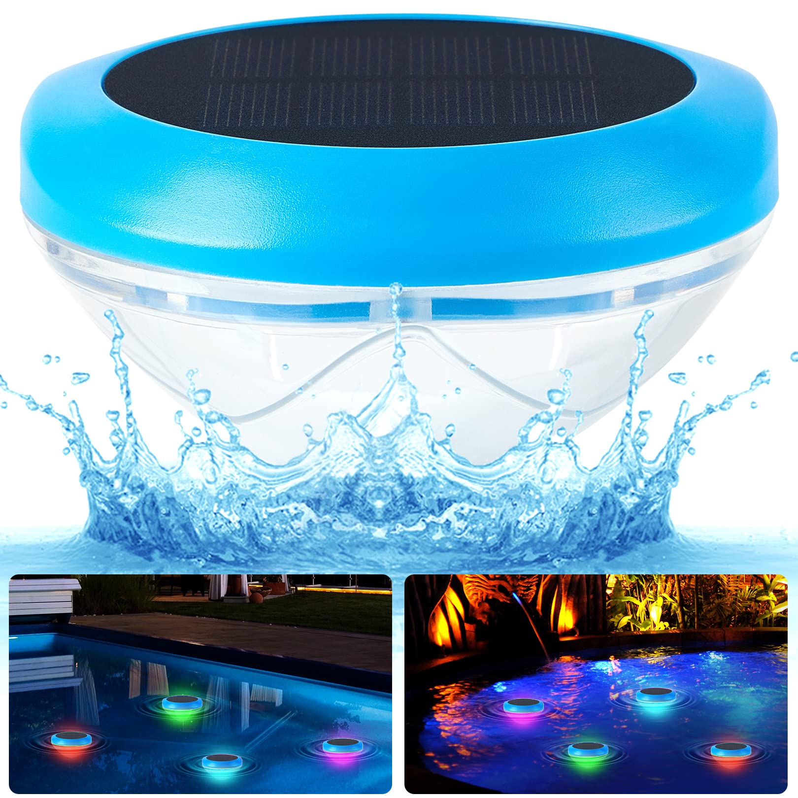 Solar Floating Pool Lights,Floating Pool Lights with RGB Color Changing Waterproof Solar Pool Lights for Swimming Pool at Night,Outdoor LED Pool Lights That Float forPool,Pond,Spa,Hot tub,Garden