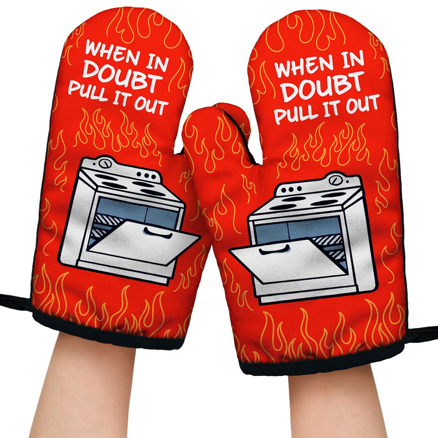 'When in Doubt Pull It Out' zabawne rękawice kuchenne z pętelką do zawieszania i silikonowym antypoślizgowym, dla kobiet i mężczyzn przybory kuchenne do pieczenia 2-częściowy zestaw, prezenty dla