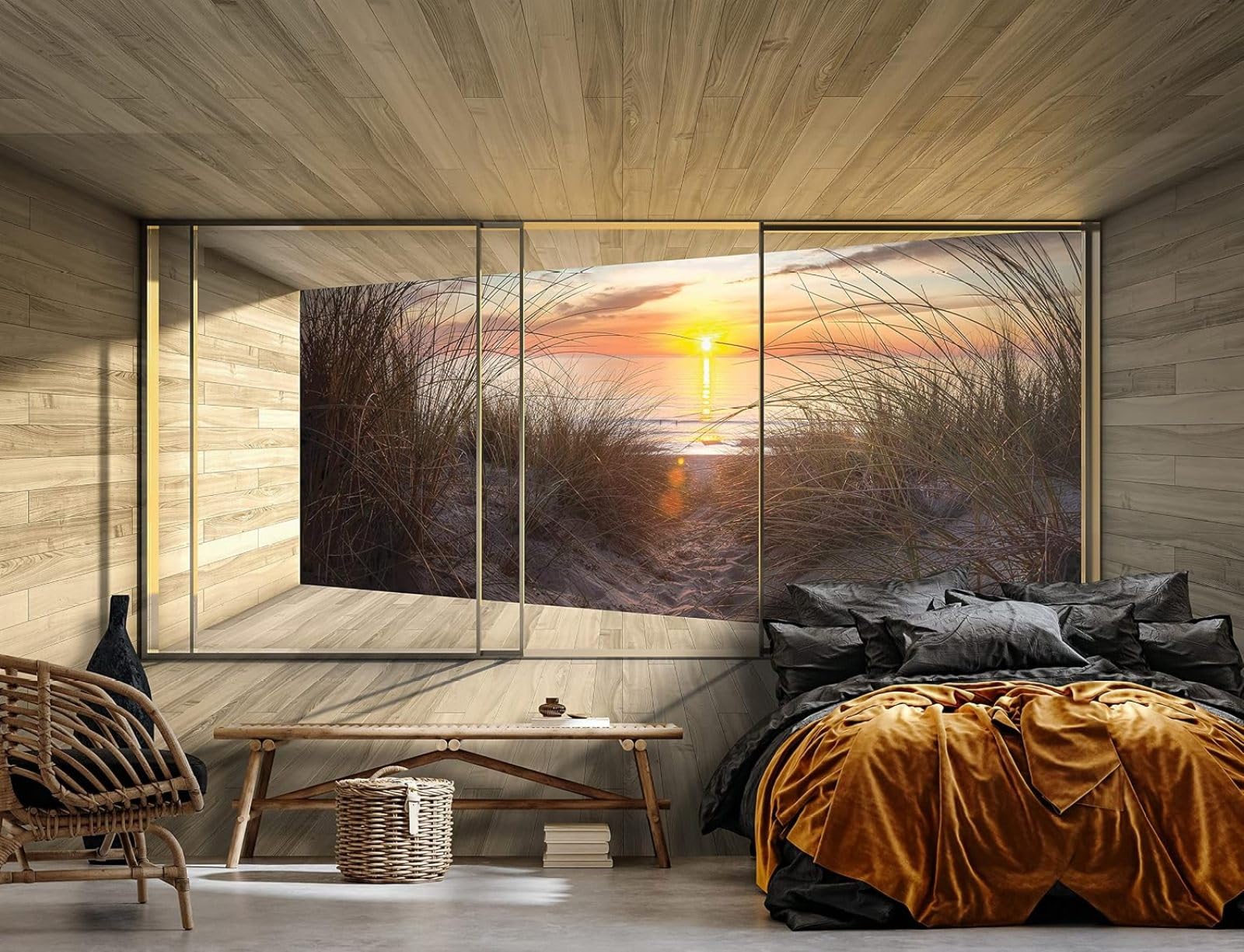 Kfjhgbdshhj 3D Mural Photo Mural-Wallpaper Beach House - For Living Room Bedroom - 3D Effect - Sunset,430Cmx300cm Poster - Wall Sticker - Frameless Picture