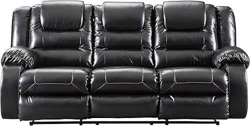 Miniatura 3 de Signature Design by Ashley Vacherie - Sofá reclinable manual de piel sintética, color negro