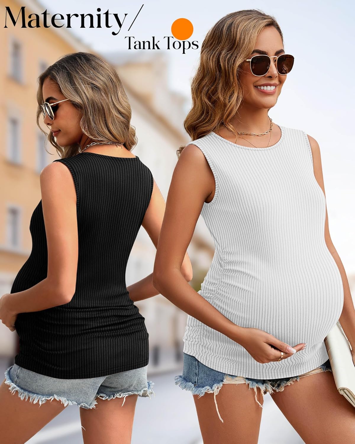 Neer 3 Pack Women's Ribbed Maternity Tank Tops Sleeveless Ruched Side Crew Neck Pregnancy T Shirts Basic Mama Clothes - Image 6