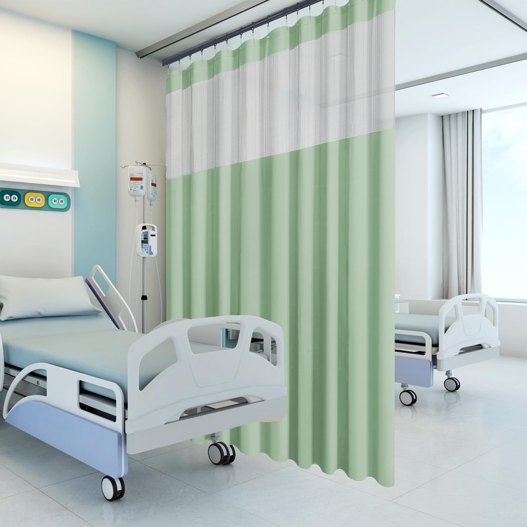 Flame Retardant Hospital Curtain Room Divider Grommet Cubicle Privacy Medical Curtain for Hospital, Clinic, Lab(1 Panel, 15x8FT,Green)
