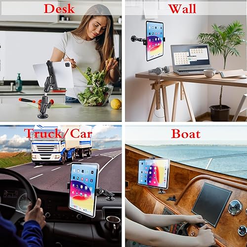 Miniatura 2 de Soporte de aluminio resistente para tablet de automóvil con base de taladro para tabletas de 6.5 a 12.9 pulgadas, iPad ProMiniSurface, soporte