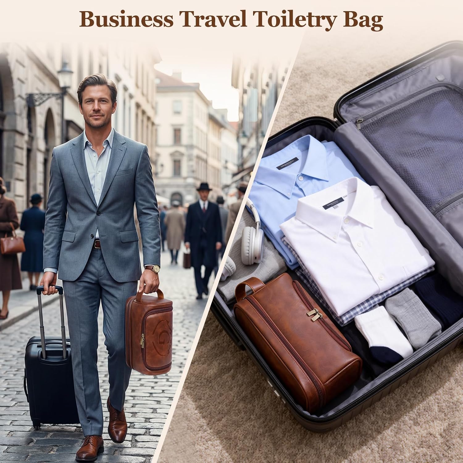 Customized Graduation Gifts Travel Bag Toiletry for Mens, Engraved Name Initial PU Leather Waterproof Large Shaving Bag with Hooks, Unique Birthday Gifts for Him Son Boyfriend Brother Boy,G