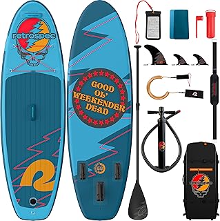 Retrospec Weekender Nano Paddleboard, aufblasbar, 3-lagig, PVC, iSUP, mit Tragetasche, Aluminium-Paddel, abnehmbare Nylon-Lamellen, Pumpe und Handyhülle