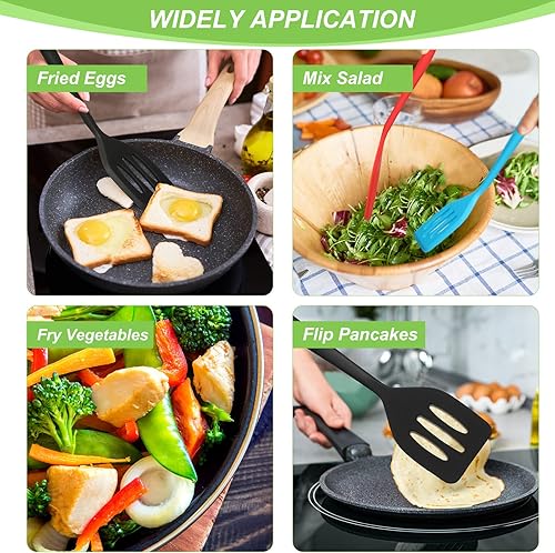 Miniatura 4 de Irenare 10 piezas de mini espátula a granel pequeña de silicona resistente al calor ranurada colorida espátula de huevo aleta antiadherente