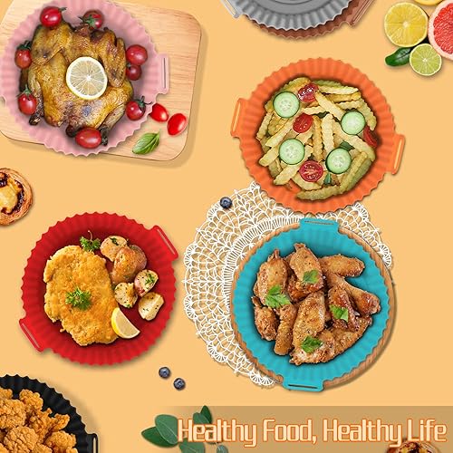 Miniatura 7 de Paquete de 2 forros de silicona para freidora de aire, olla de silicona reutilizable de 8 pulgadas, cesta de silicona para freidora de aire redonda