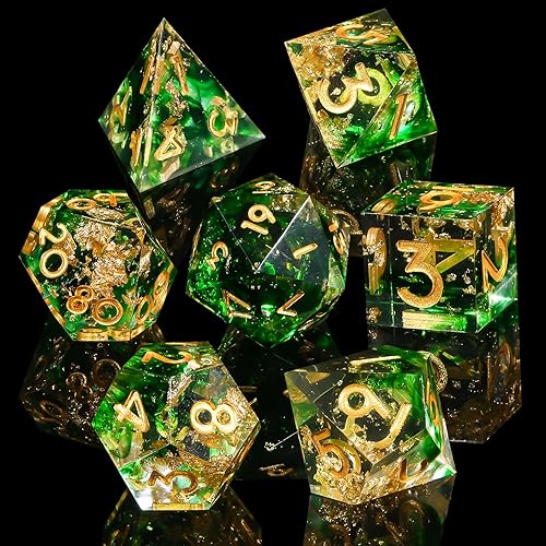 Dados DND de resina, juego de 7 dados hechos a mano con bordes afilados, juego de dados poliédricos para dados de mazmorras y dragones, dados D&D