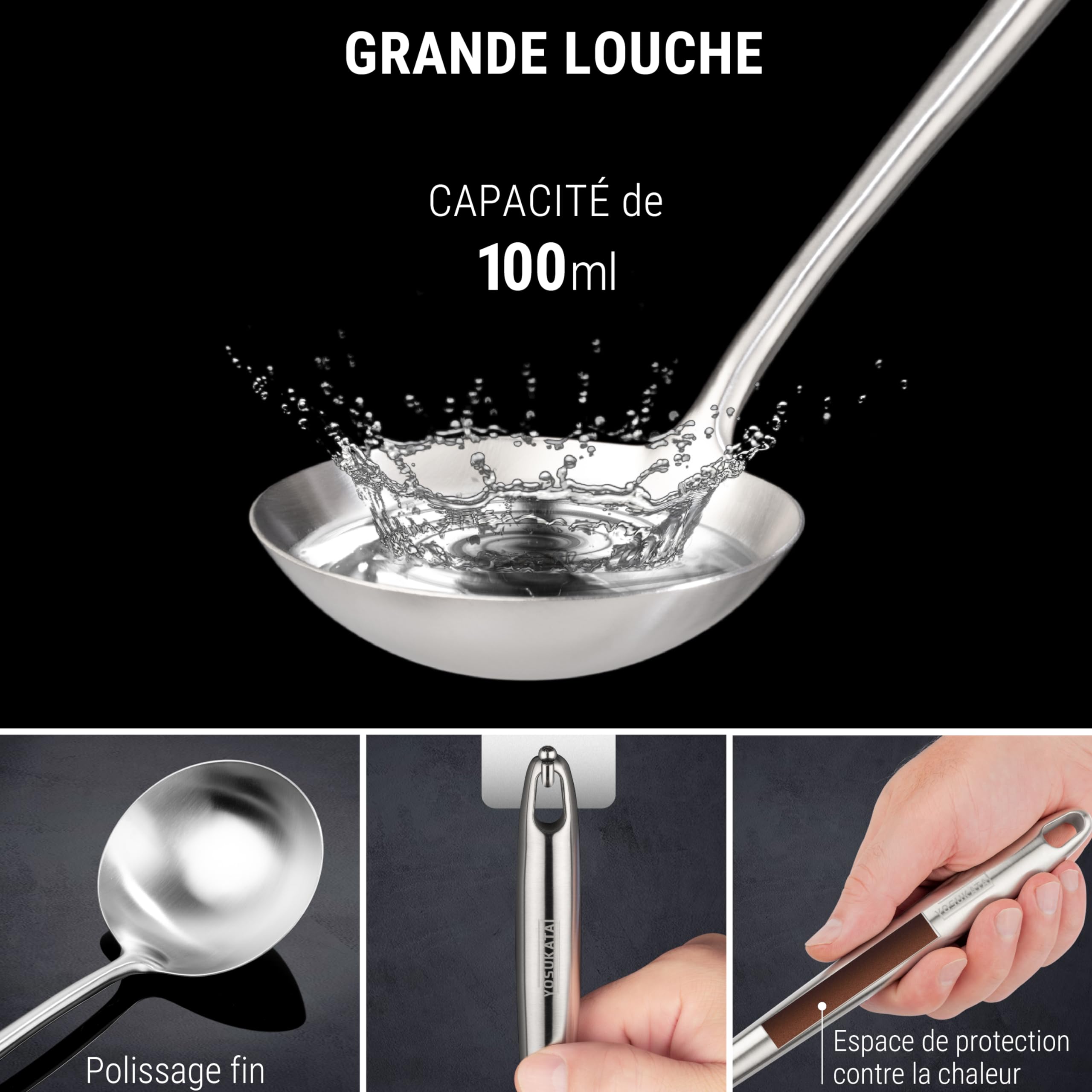 YOSUKATA Spatule, Louche Et Écumoire De Cuisine En Inox Pour Wok 43 cm | Spatule Plancha - Louche Professionnel - Écumoire Ustensiles de Cuisine Inox - Spatule Wok en acier inoxydable 304 -