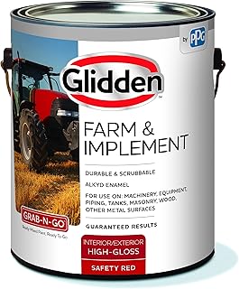 Glidden Farm & Implement Alkyd Enamel Interior/Exterior Paint for use on Machinery, Equipment, Masonry, and Other Metal Surfaces, 1 Gallon, High Gloss, Safety Red