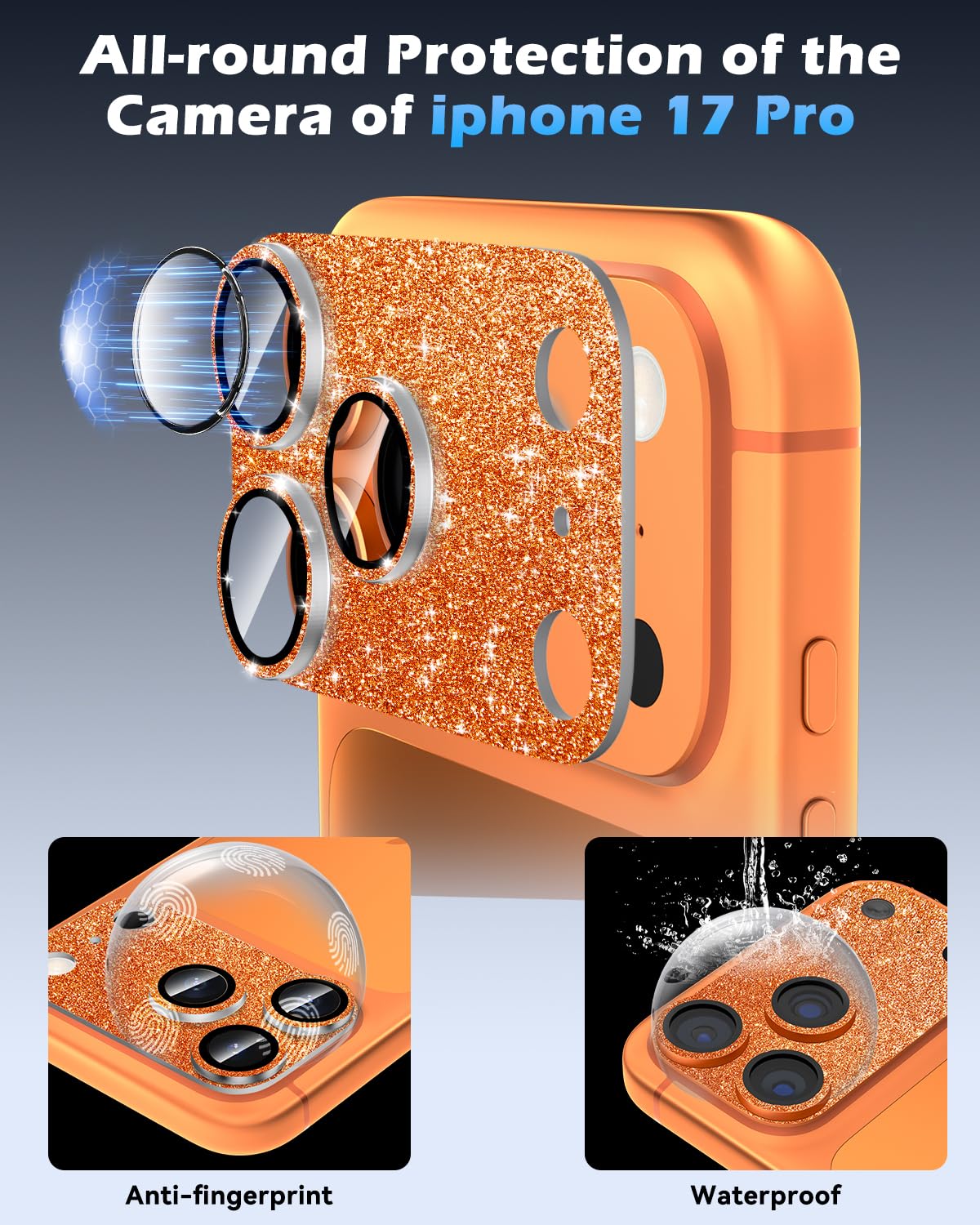 CloudValley Glitter Camera Lens Protector For IPhone 17 Pro/iPhone 17 Pro Max, Anti-Scratch HD