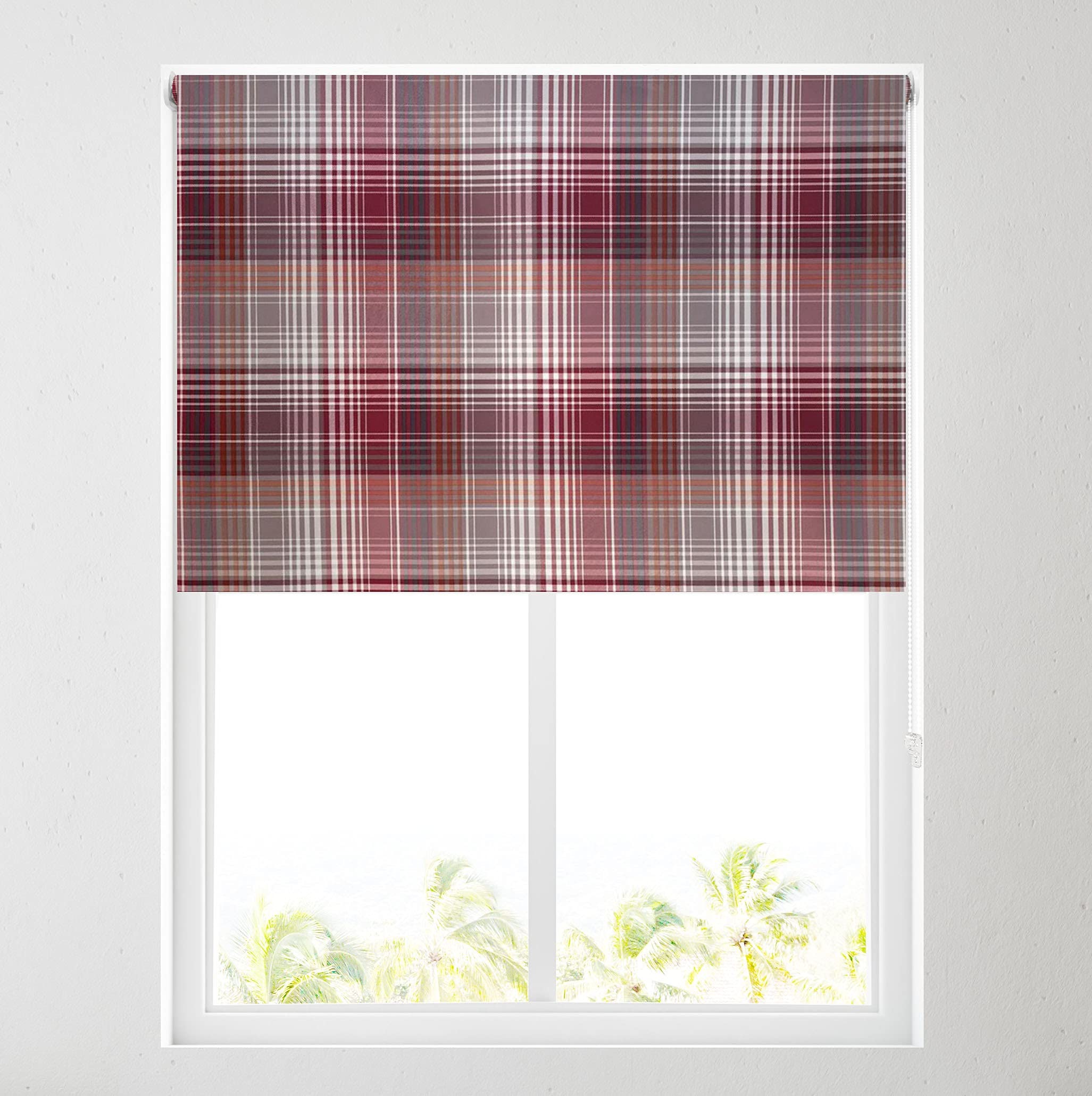 Barnes Blinds And Interiors Red Scotch Check Daylight Roller Blind - Free Cut To Size (6Ft (183Cm))